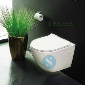 סט אסלה ביצתית רים לס  + מיכל הדחה גרואה סמוי + לחצן ניקל + מושב טריקה שקטה