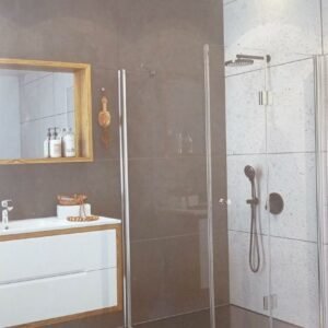 מקלחון פינתי דופן אחת קבועה + דלת הרמוניקה