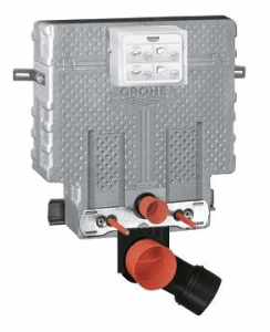 מיכל הדחה סמוי גרואה נמוך לקיר בלוקים + לחצן מרובע בגימור מבריק GROHE 38415001